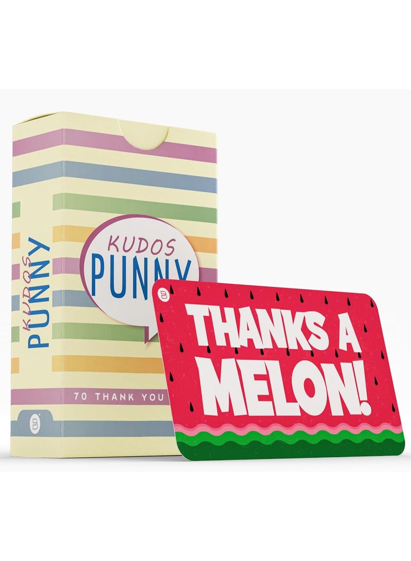 Briston Kudos Punny Thank You Cards – 70 Funny Appreciation Cards with Cute Animal and Food Puns – Blank Back for Notes – Fun Mini Cards for Employee Teacher Coworker Volunteer Student Gift Recognition - Image 3